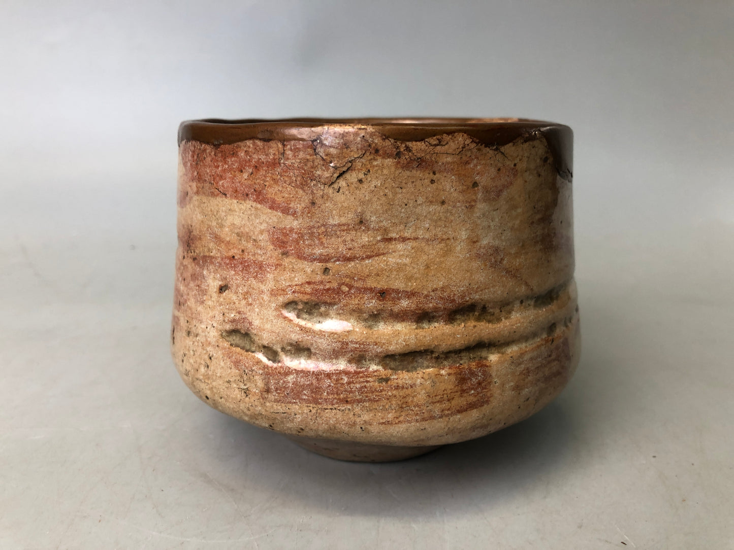 Y7529 CHAWAN Raku-ware red tube signed box kintsugi Japan antique tea ceremony