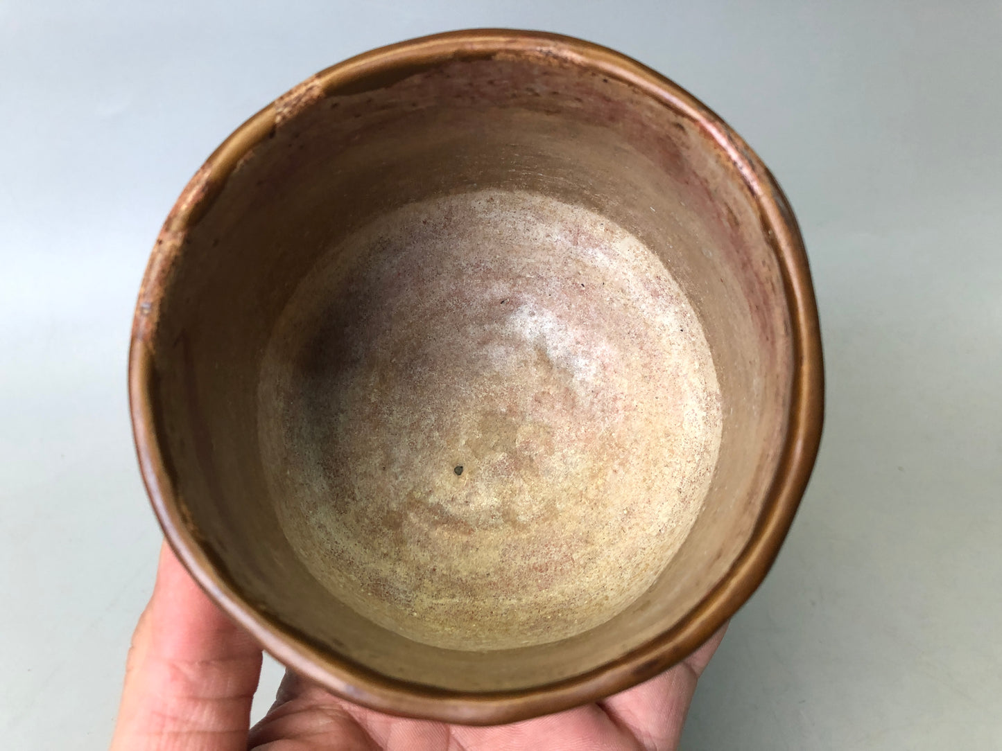 Y7529 CHAWAN Raku-ware red tube signed box kintsugi Japan antique tea ceremony