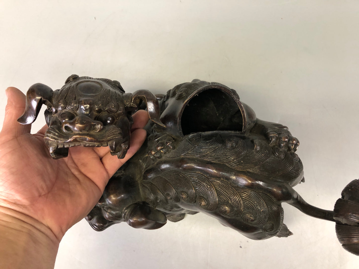 Y7536 KOURO Old copper lion Japan antique Incense Burner fragrance aromatherapy