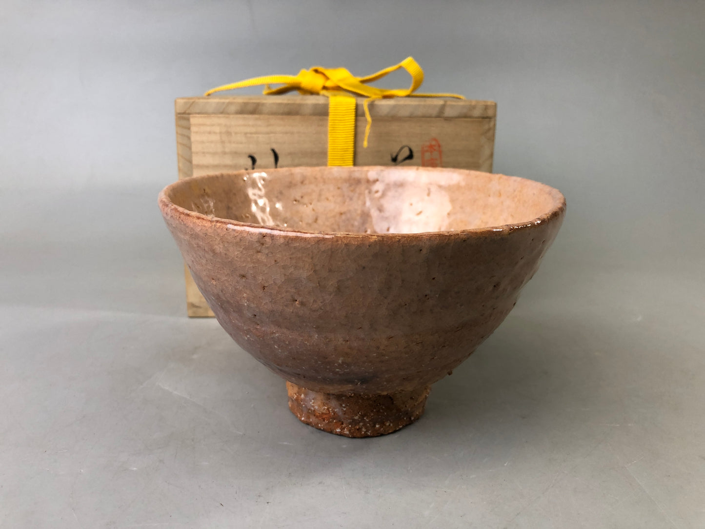 Y7550 CHAWAN Hagi-ware bowl signed box Japan antique tea ceremony pottery cup