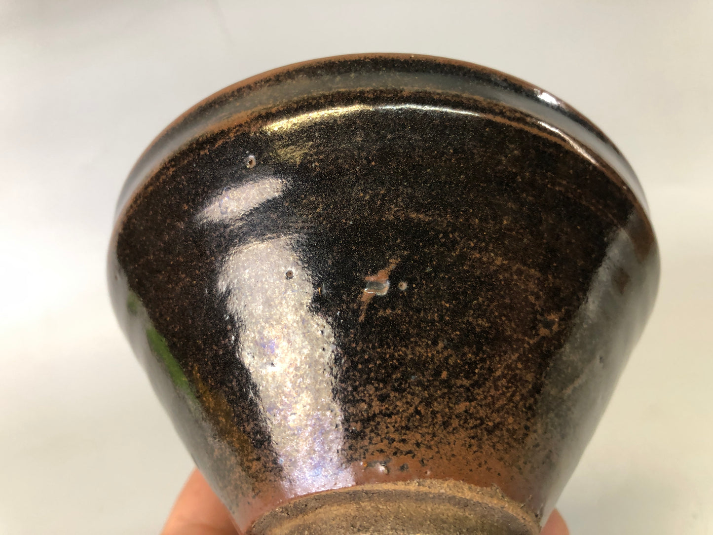 Y7560 CHAWAN Tenmoku bowl signed box Japan antique tea ceremony pottery teacup