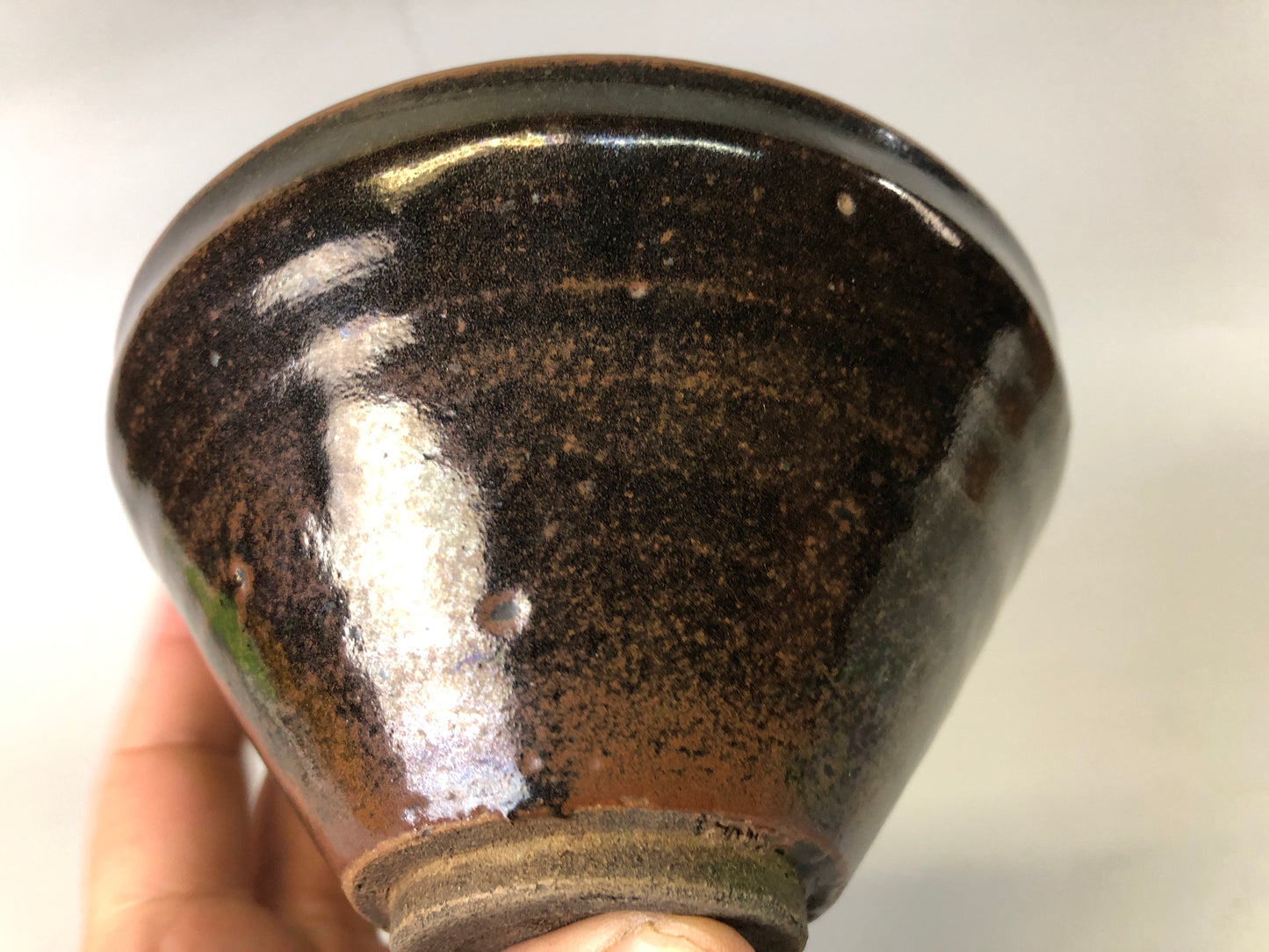 Y7560 CHAWAN Tenmoku bowl signed box Japan antique tea ceremony pottery teacup