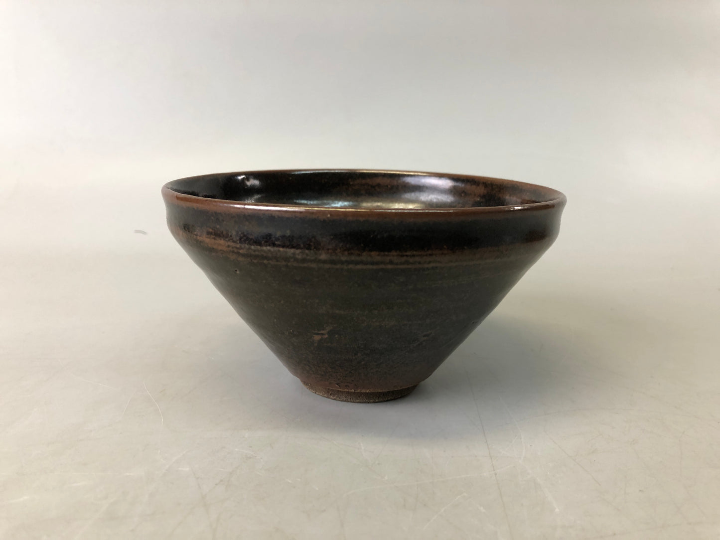 Y7560 CHAWAN Tenmoku bowl signed box Japan antique tea ceremony pottery teacup