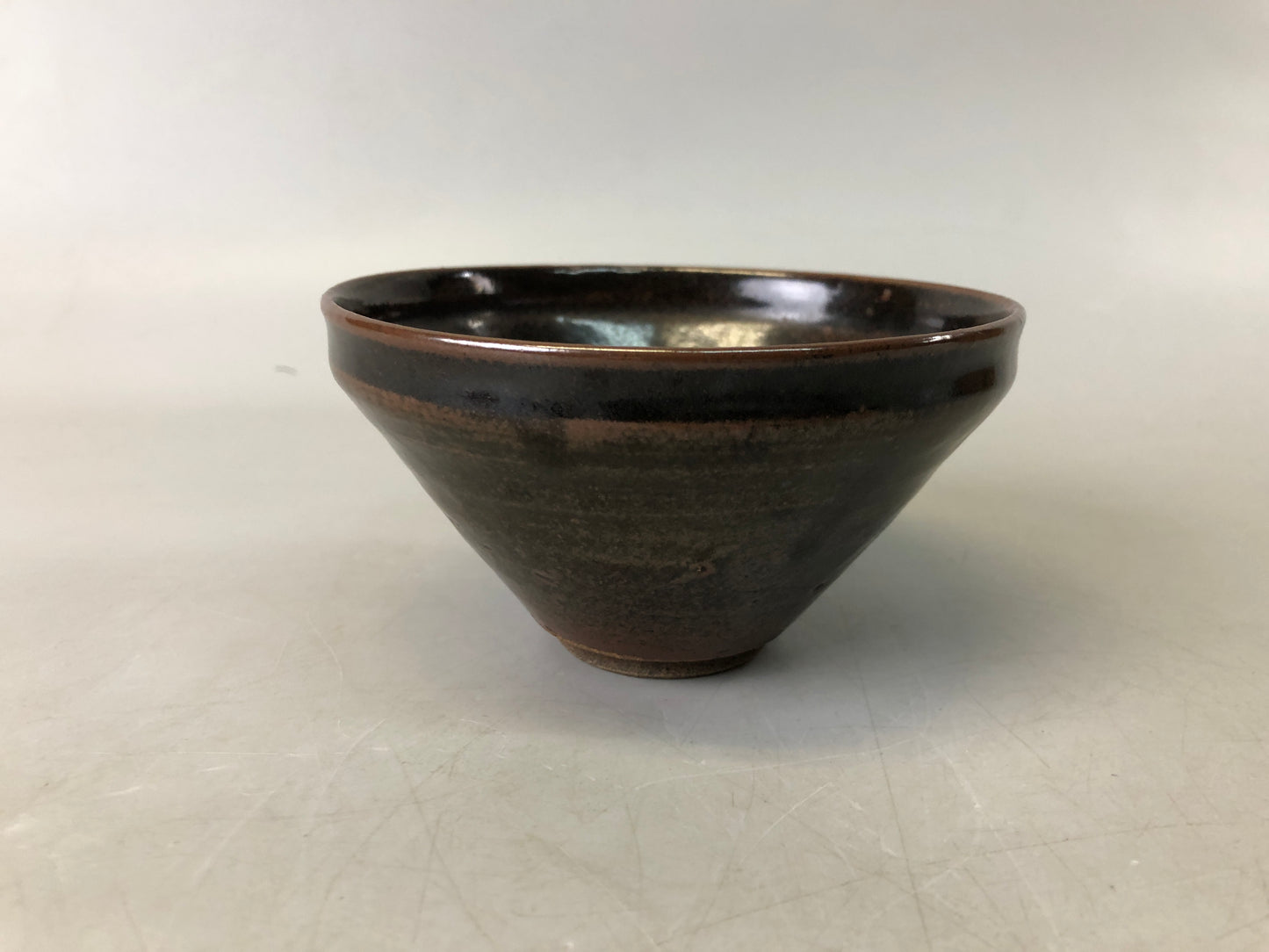 Y7560 CHAWAN Tenmoku bowl signed box Japan antique tea ceremony pottery teacup