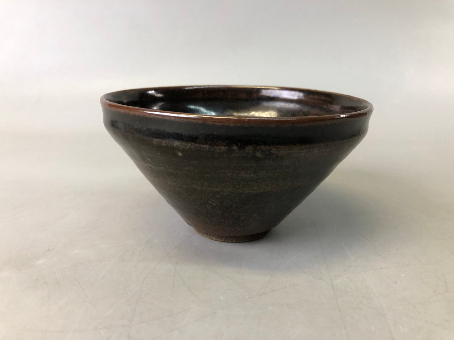 Y7560 CHAWAN Tenmoku bowl signed box Japan antique tea ceremony pottery teacup