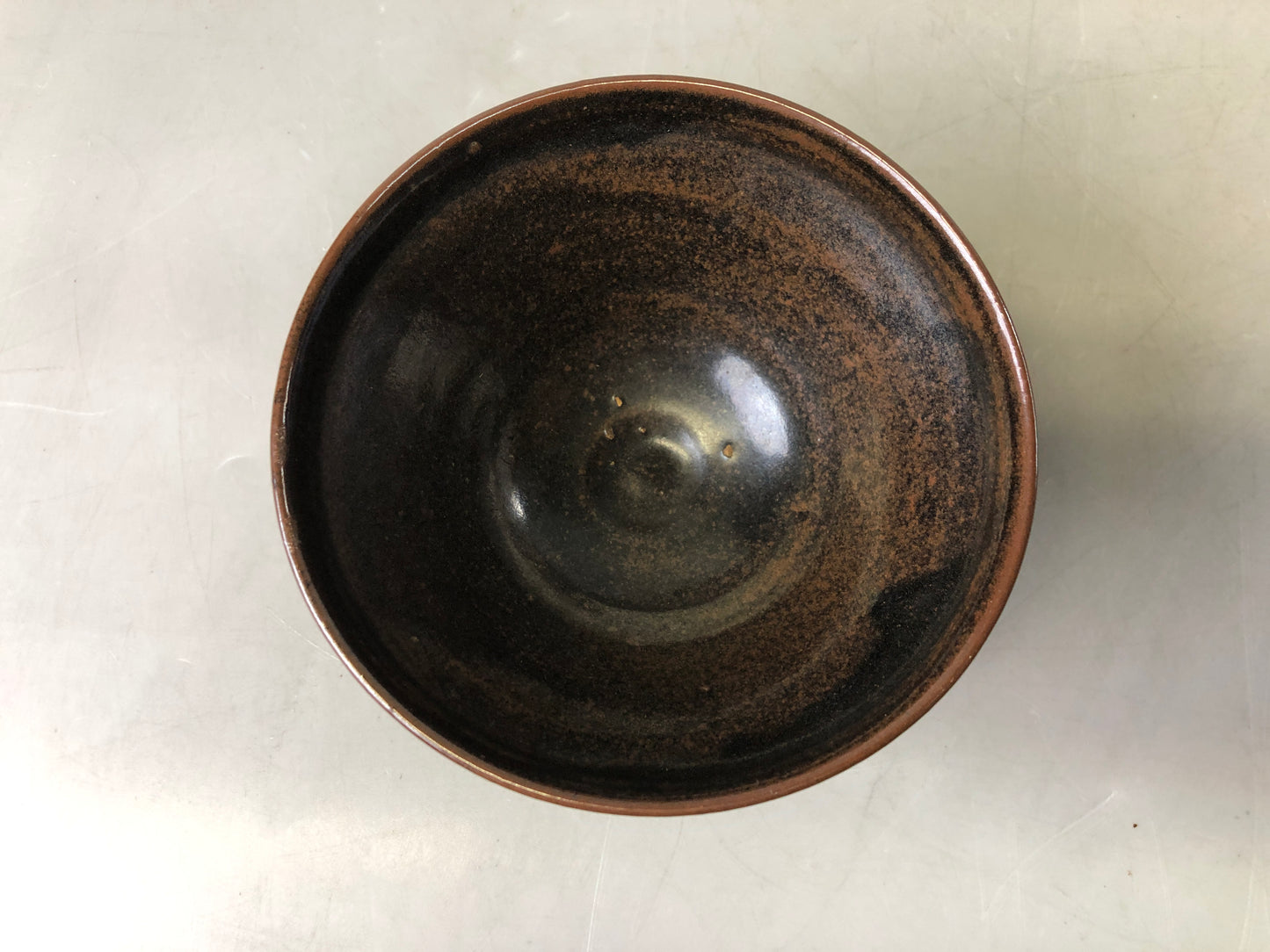 Y7560 CHAWAN Tenmoku bowl signed box Japan antique tea ceremony pottery teacup