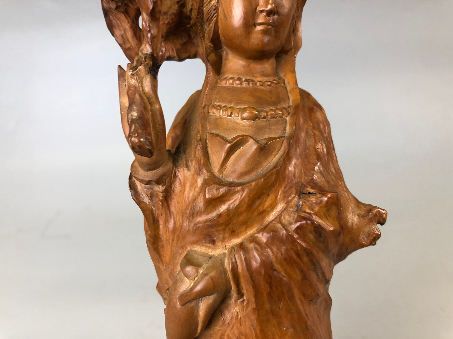Y7582 STATUE wood carving Buddha figurine natural root tree Japan antique figure