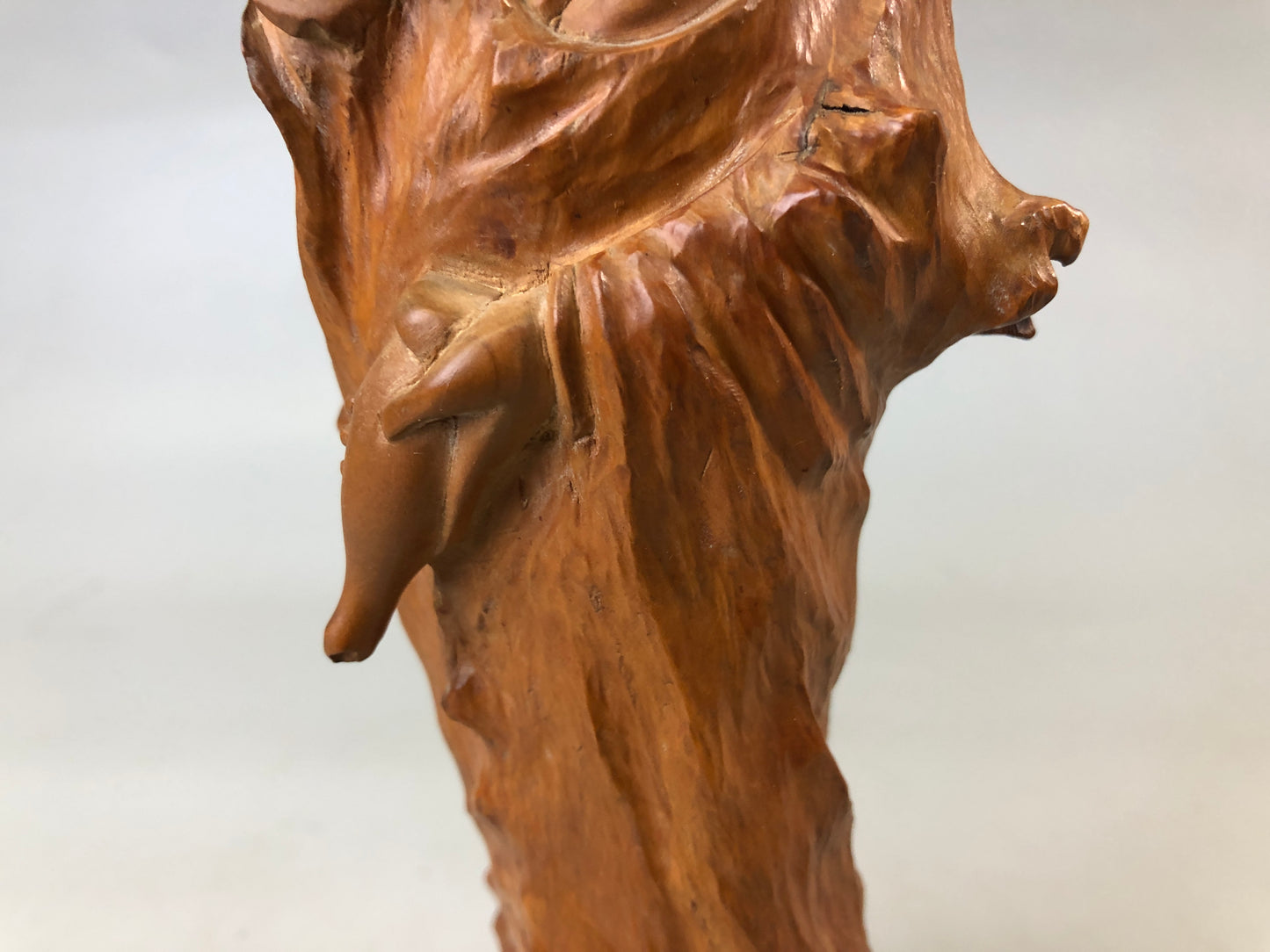 Y7582 STATUE wood carving Buddha figurine natural root tree Japan antique figure