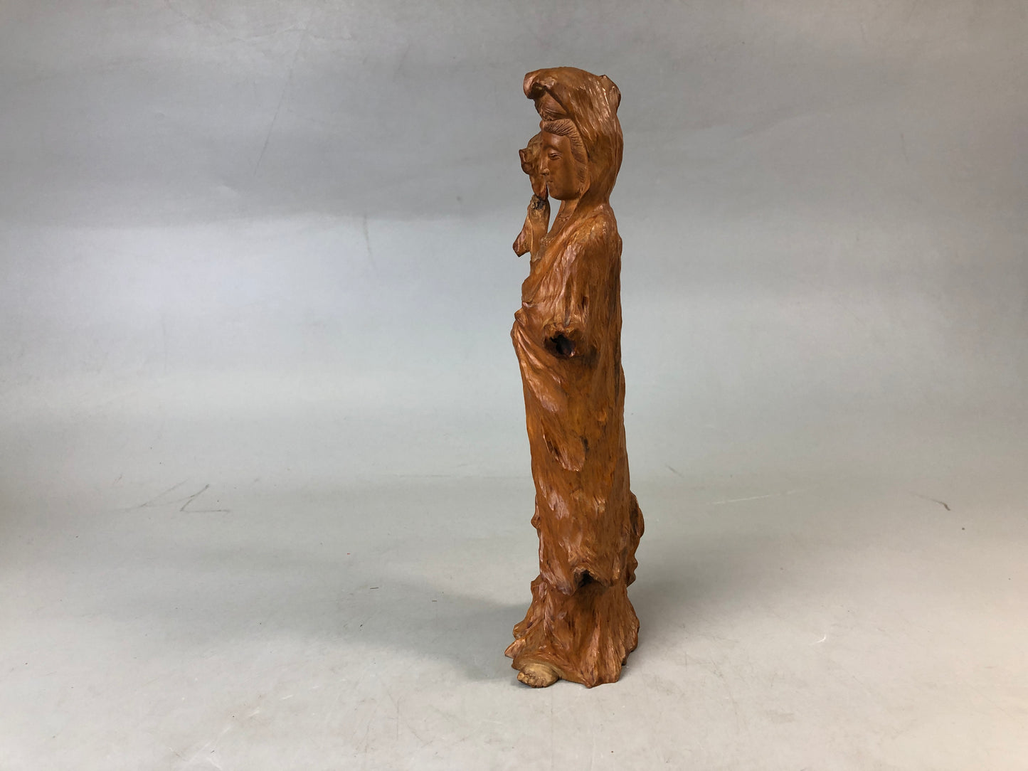 Y7582 STATUE wood carving Buddha figurine natural root tree Japan antique figure