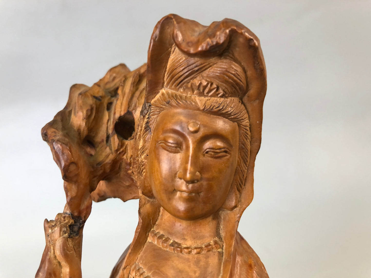 Y7582 STATUE wood carving Buddha figurine natural root tree Japan antique figure
