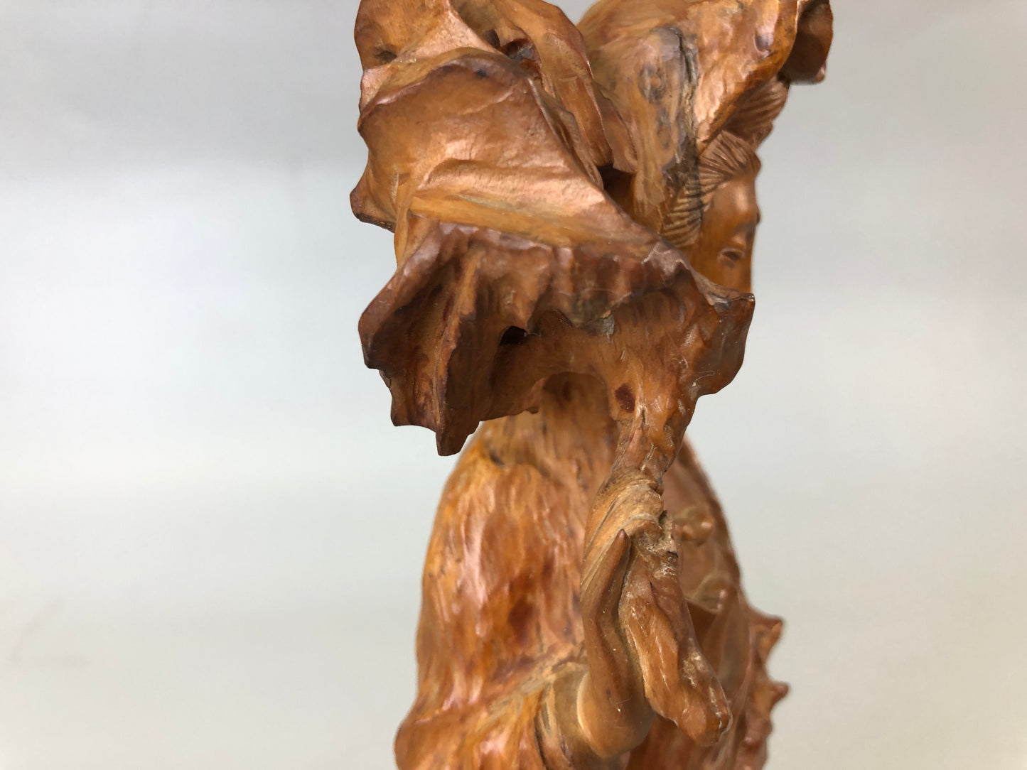 Y7582 STATUE wood carving Buddha figurine natural root tree Japan antique figure