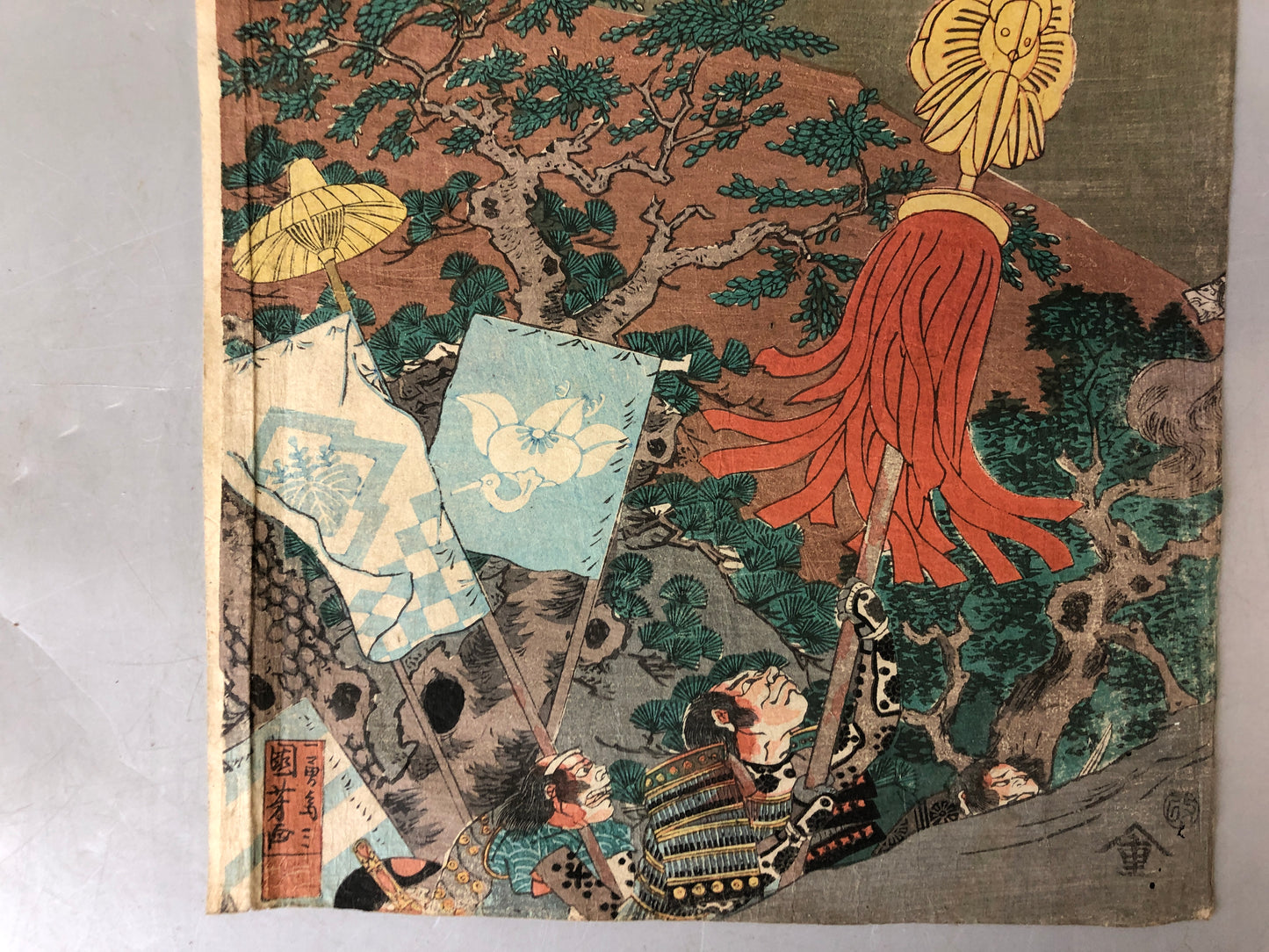 Y7584 WOODBLOCK PRINT Kuniyoshi warrior battle triptych Japan Ukiyoe antique art