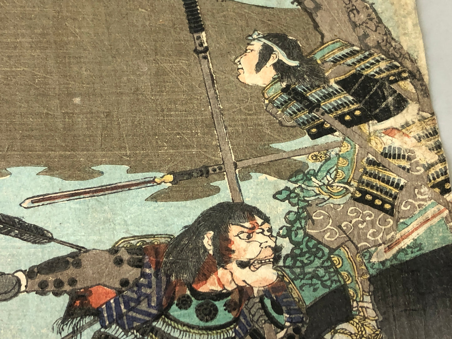 Y7584 WOODBLOCK PRINT Kuniyoshi warrior battle triptych Japan Ukiyoe antique art