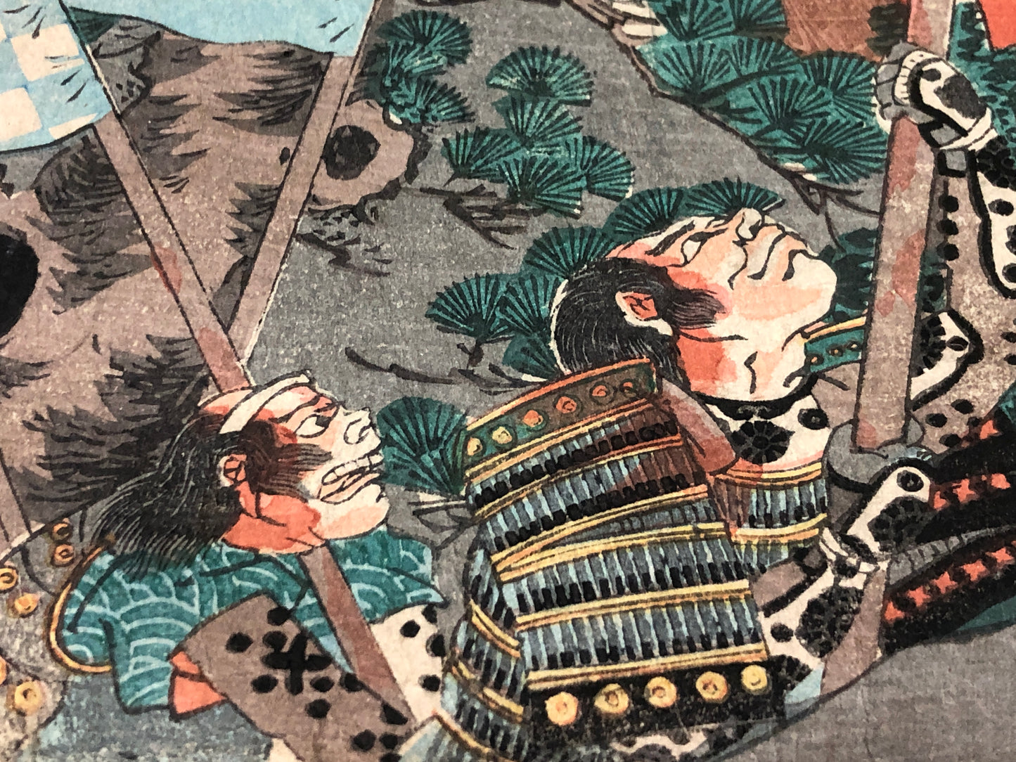 Y7584 WOODBLOCK PRINT Kuniyoshi warrior battle triptych Japan Ukiyoe antique art
