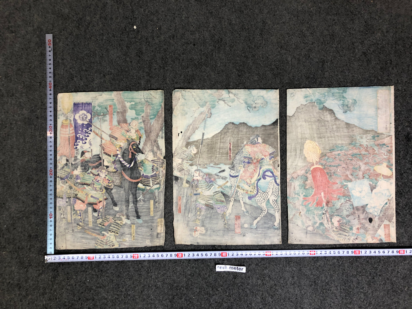 Y7584 WOODBLOCK PRINT Kuniyoshi warrior battle triptych Japan Ukiyoe antique art