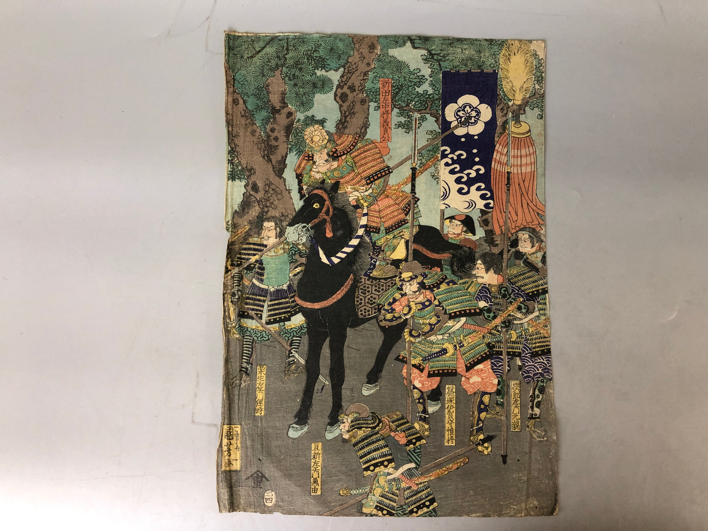 Y7584 WOODBLOCK PRINT Kuniyoshi warrior battle triptych Japan Ukiyoe antique art