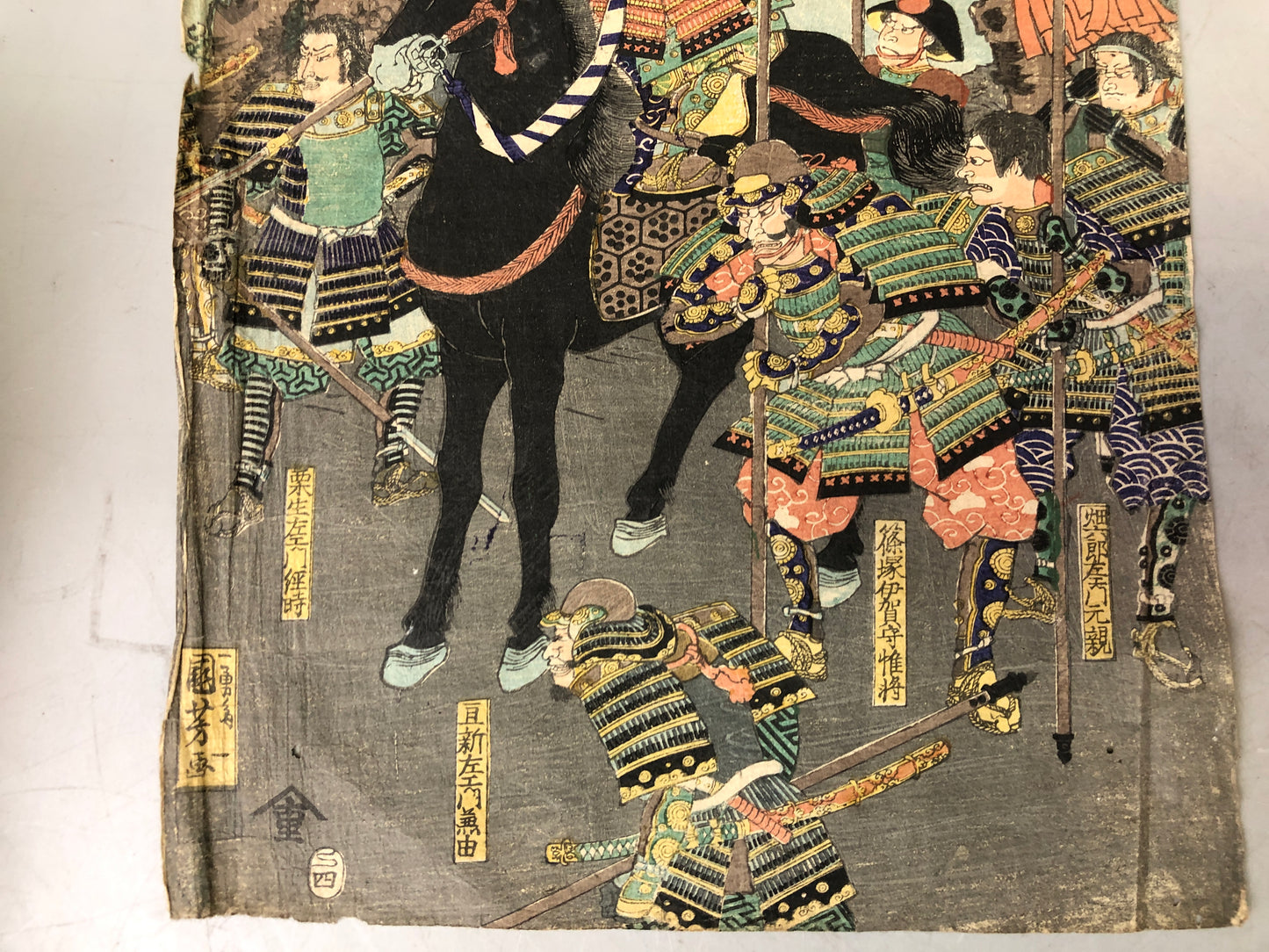Y7584 WOODBLOCK PRINT Kuniyoshi warrior battle triptych Japan Ukiyoe antique art