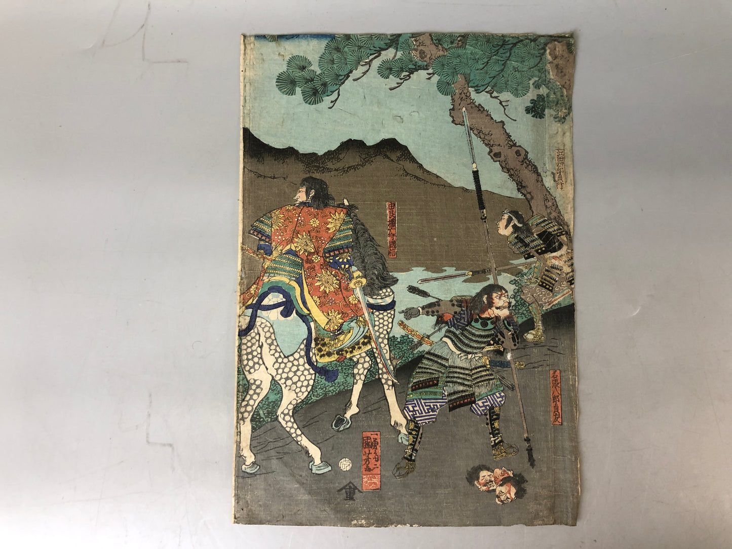 Y7584 WOODBLOCK PRINT Kuniyoshi warrior battle triptych Japan Ukiyoe antique art