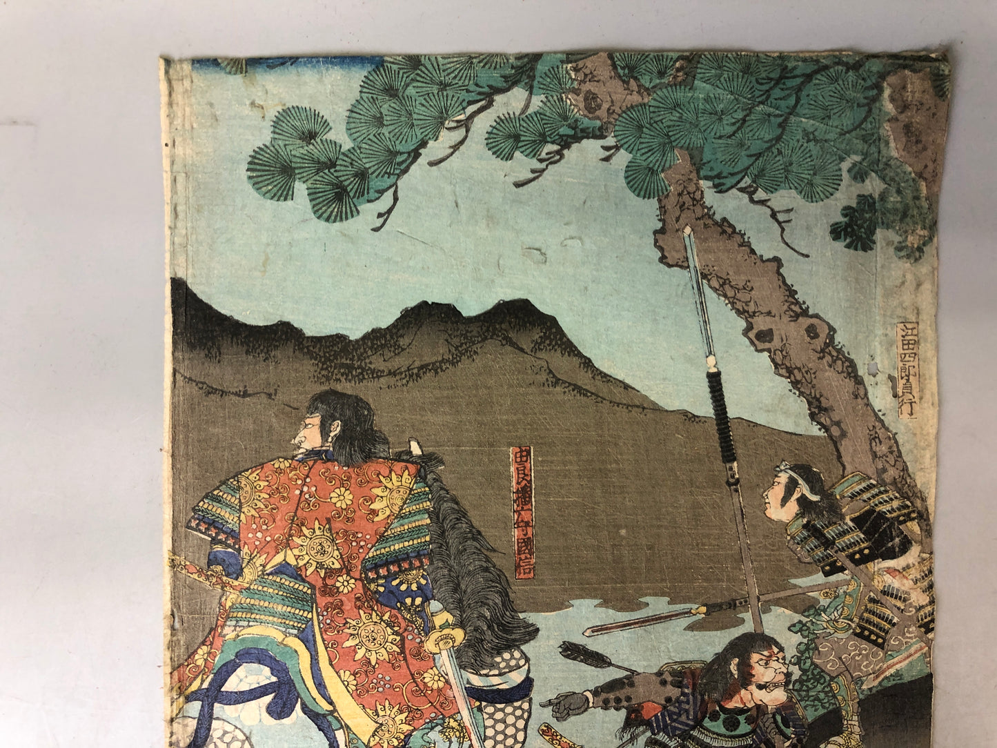 Y7584 WOODBLOCK PRINT Kuniyoshi warrior battle triptych Japan Ukiyoe antique art