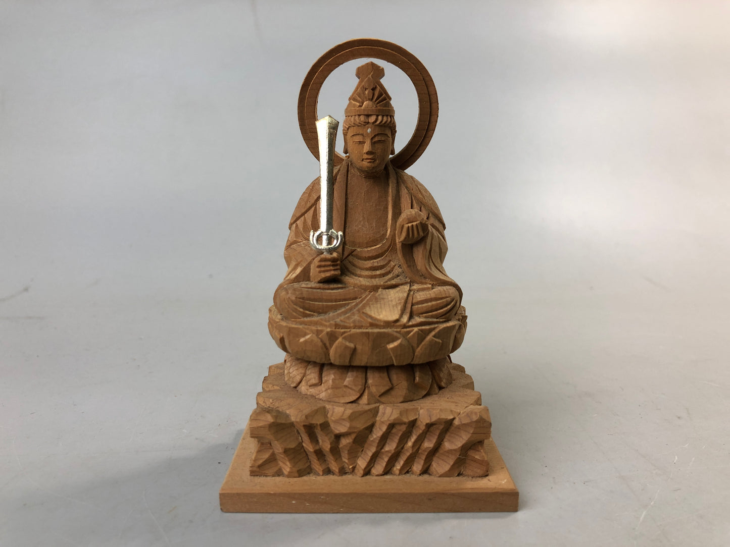 Y7587 STATUE plain wood carving seated Buddha figurine Japan antique interior