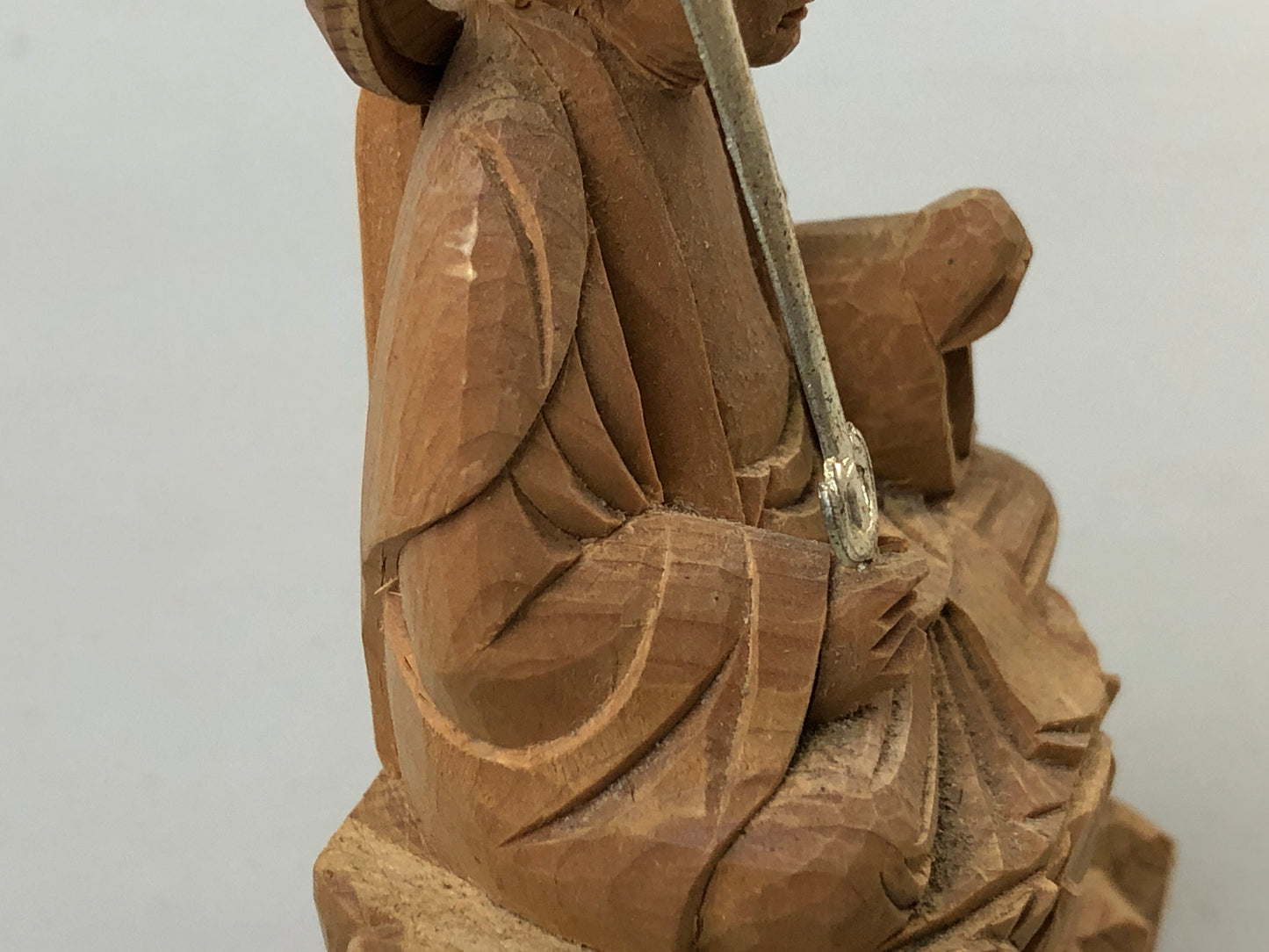 Y7587 STATUE plain wood carving seated Buddha figurine Japan antique interior