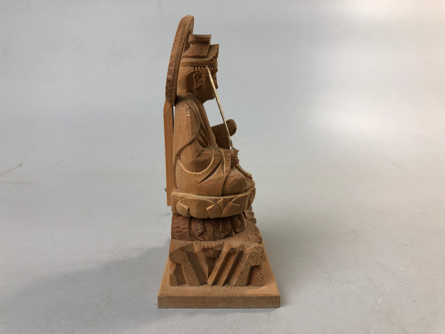 Y7587 STATUE plain wood carving seated Buddha figurine Japan antique interior
