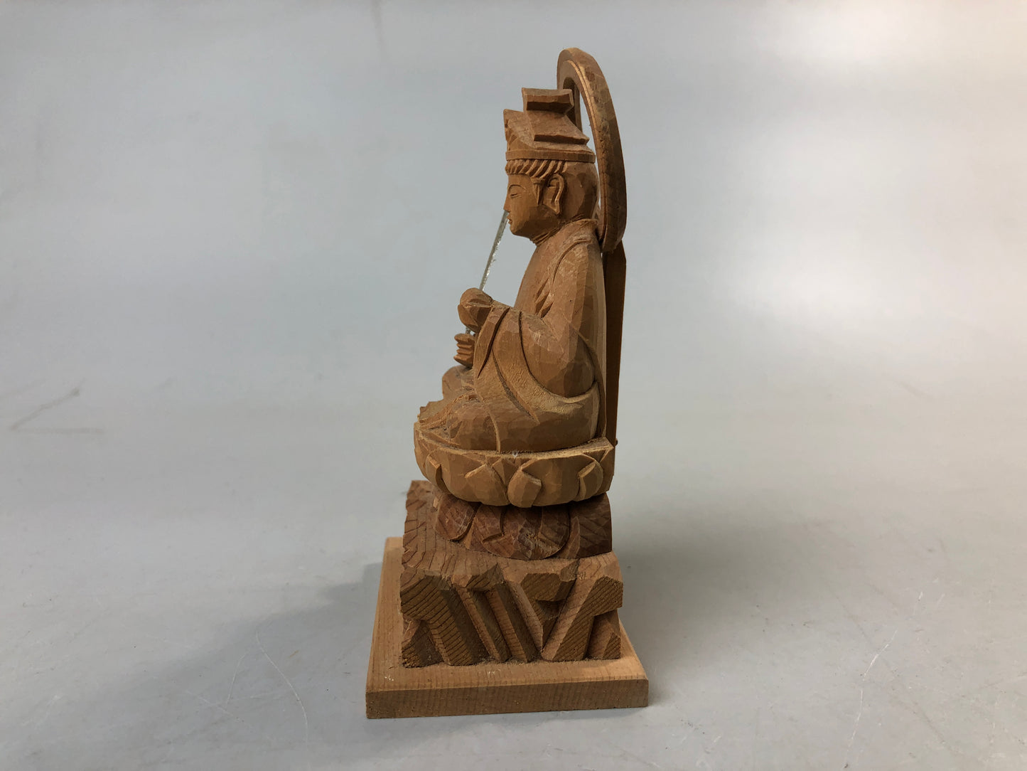 Y7587 STATUE plain wood carving seated Buddha figurine Japan antique interior