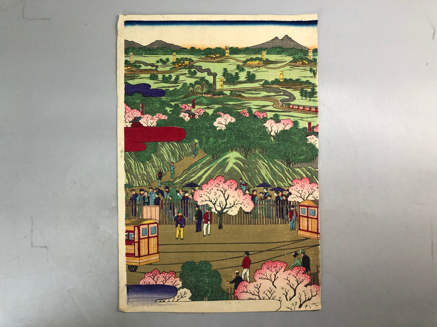 Y7589 WOODBLOCK PRINT Utagawa Shigekiyo locomotive triptych Japan Ukiyoe antique
