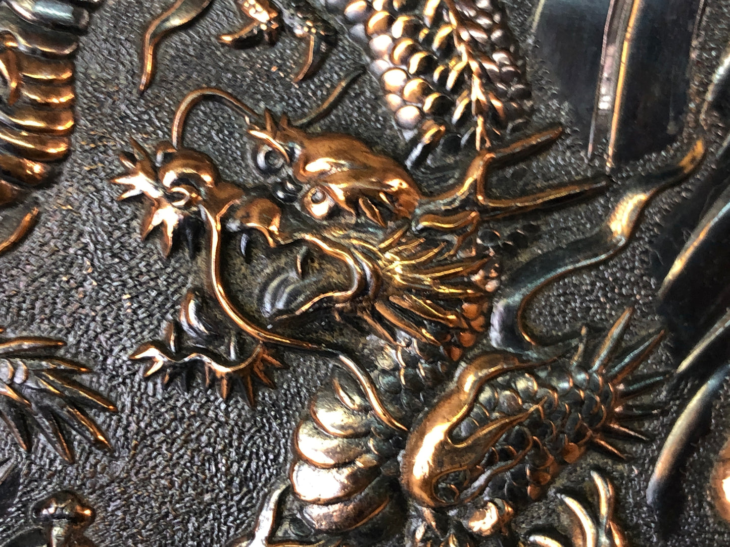 Y7593 BOX copper accessory case embossed Dragon Japan antique small container