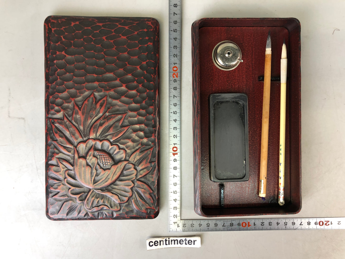 Y7603 BOX Kamakura carving Suzuri inkstone case Japan antique container vintage