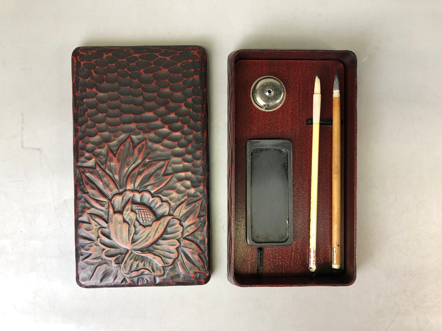 Y7603 BOX Kamakura carving Suzuri inkstone case Japan antique container vintage