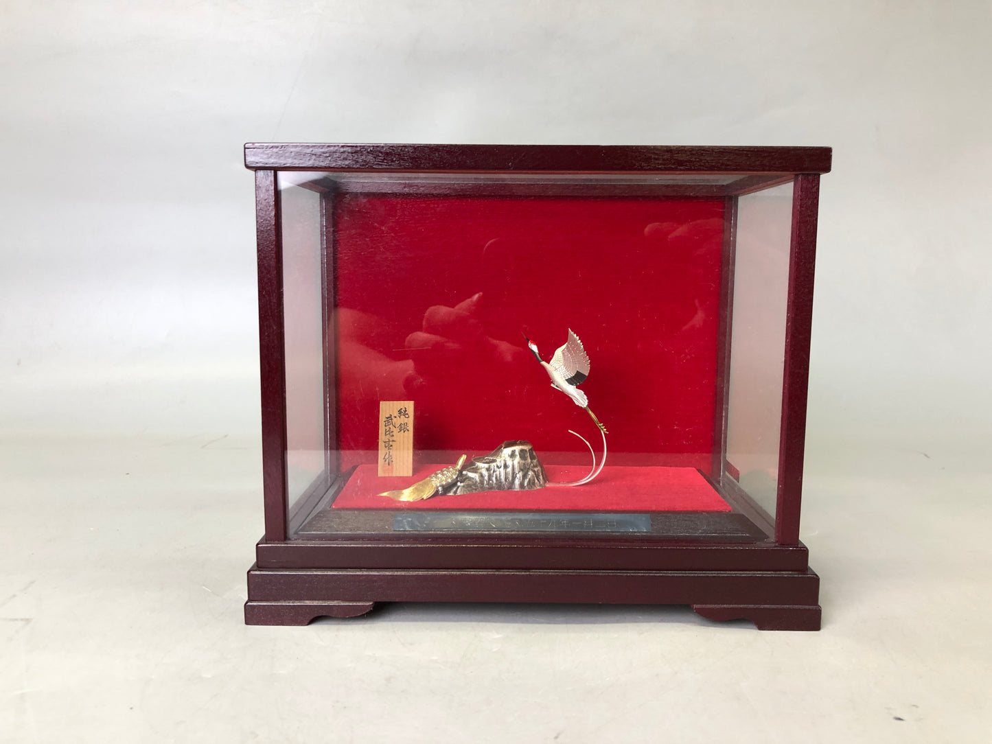Y7607 OKIMONO pure silver Crane Turtle figurine Japan antique interior figure