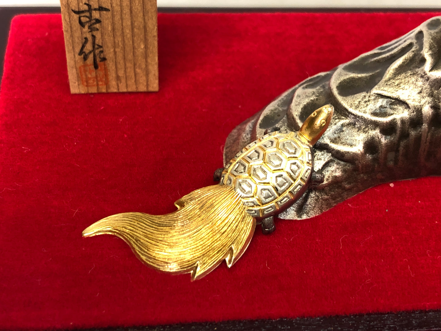 Y7607 OKIMONO pure silver Crane Turtle figurine Japan antique interior figure