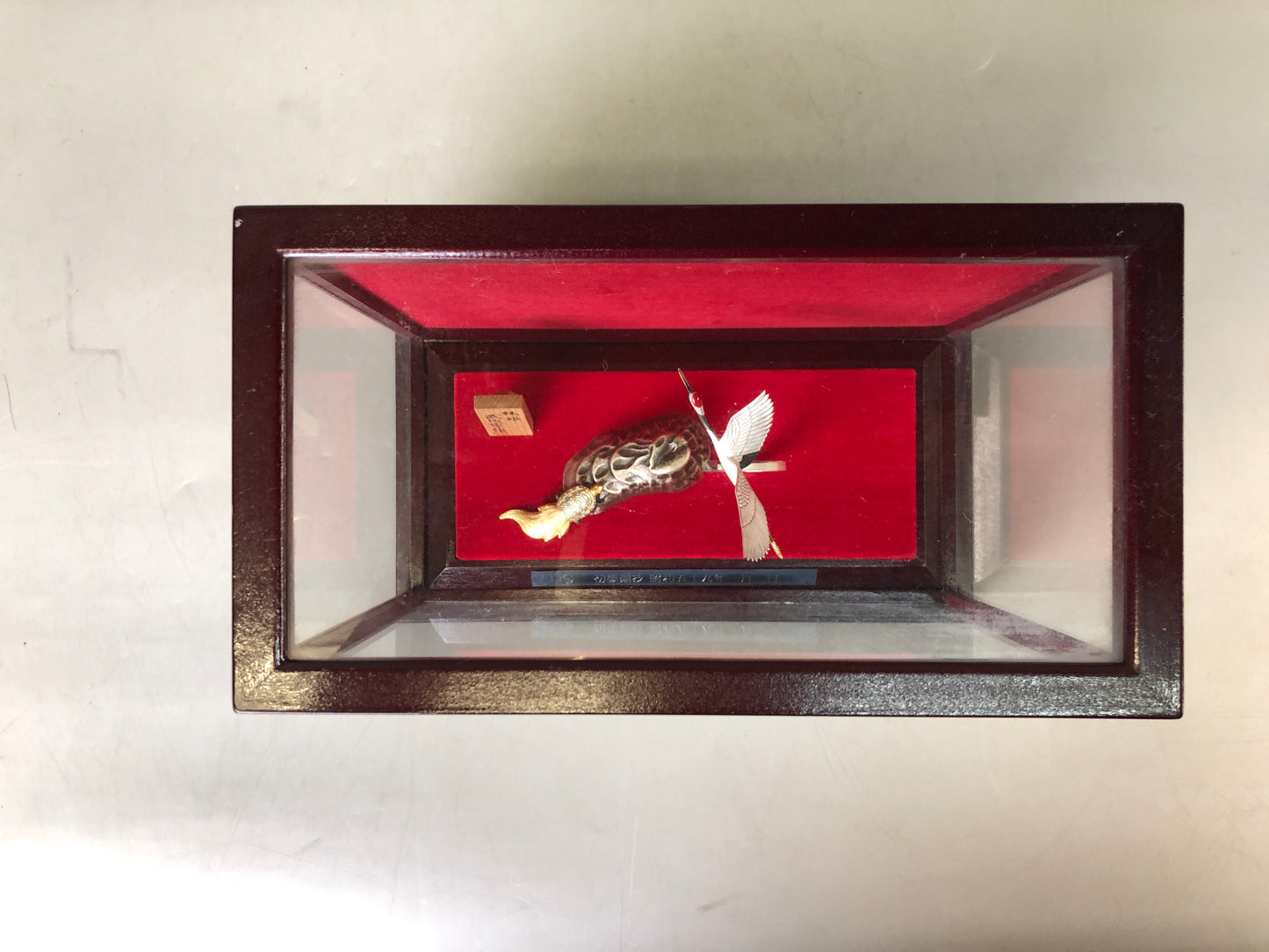 Y7607 OKIMONO pure silver Crane Turtle figurine Japan antique interior figure