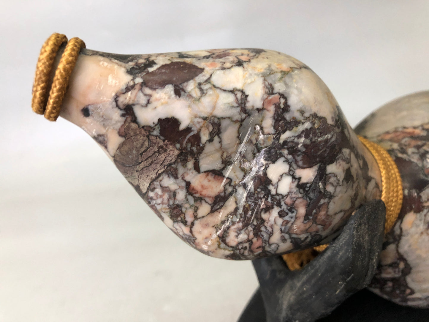 Y7611 OKIMONO gourd-shaped stone figurine stand Japan antique interior figure