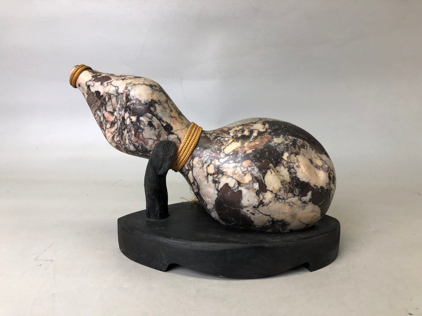 Y7611 OKIMONO gourd-shaped stone figurine stand Japan antique interior figure