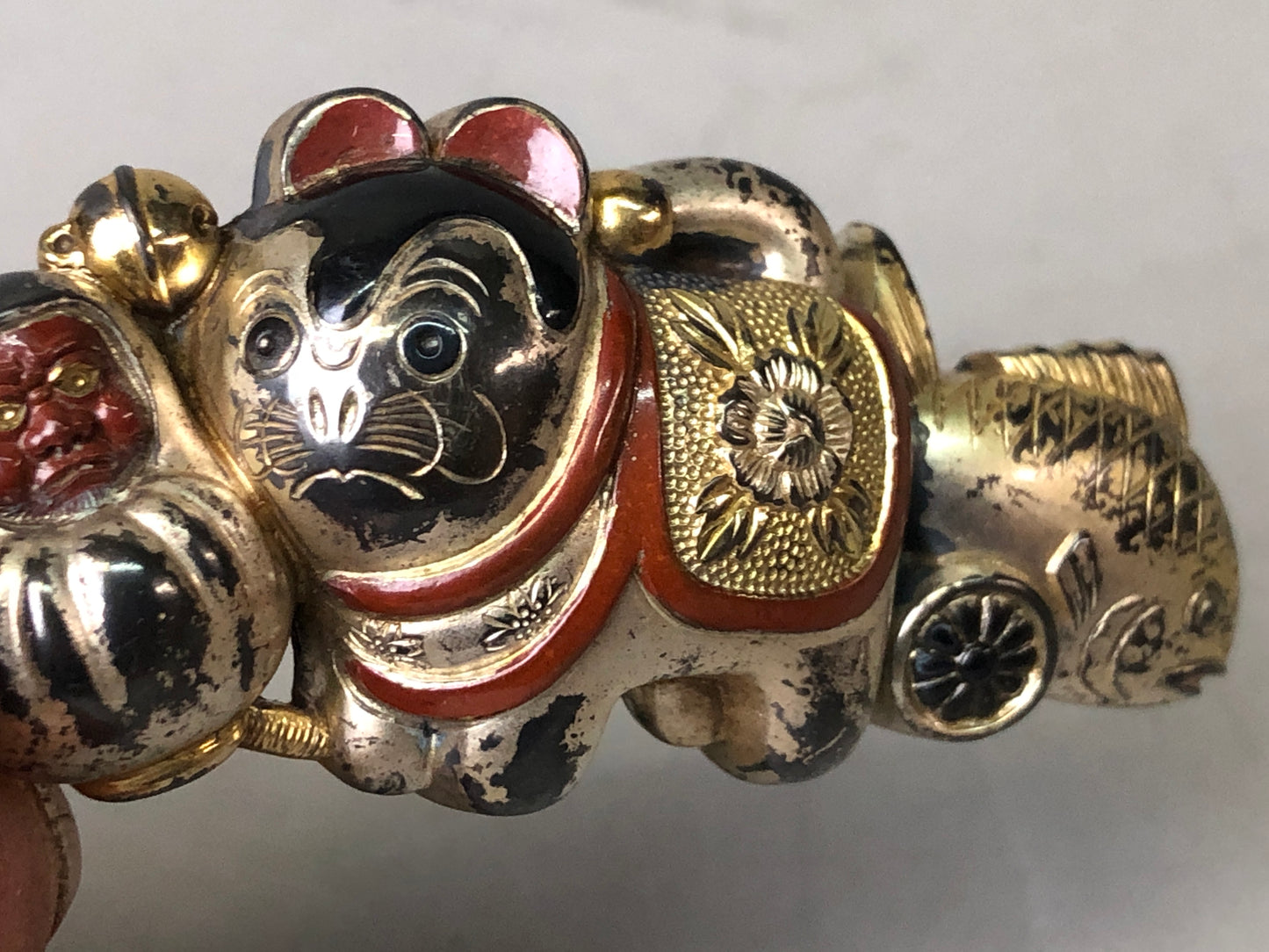 Y7636 OBIDOME metalwork Sash clip brooch signed Japan Kimono accessory antique