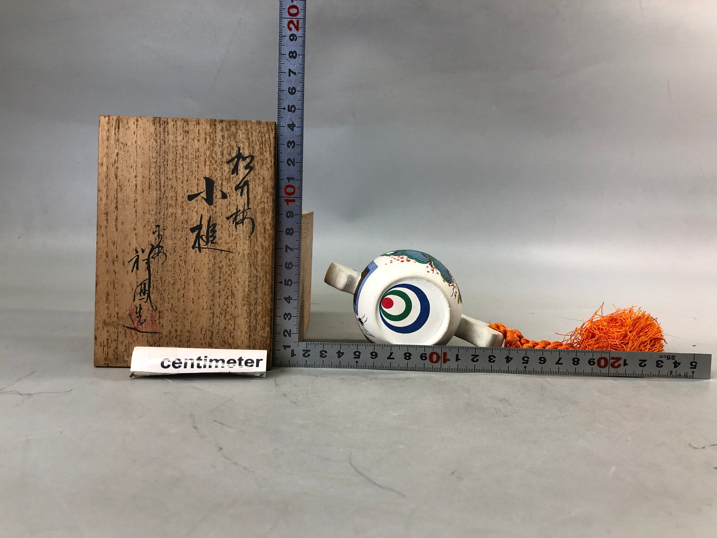 Y7651 OKIMONO Kyo-ware small mallet color picture signed box Japan antique decor