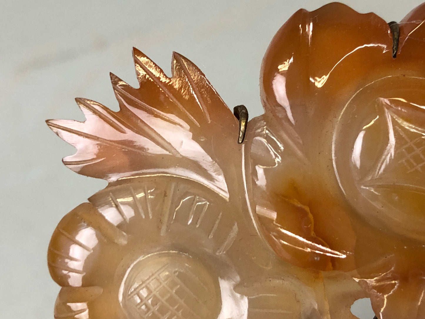Y7659 OBIDOME sash clip brooch sunflower carving Japan antique kimono accessory