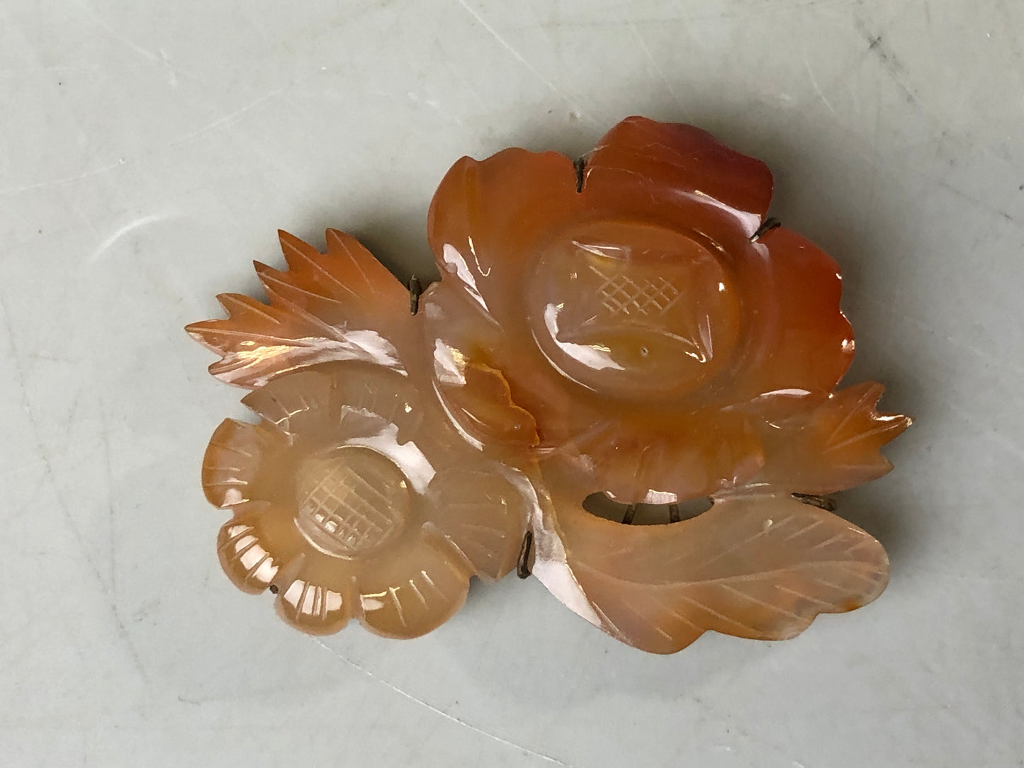 Y7659 OBIDOME sash clip brooch sunflower carving Japan antique kimono accessory
