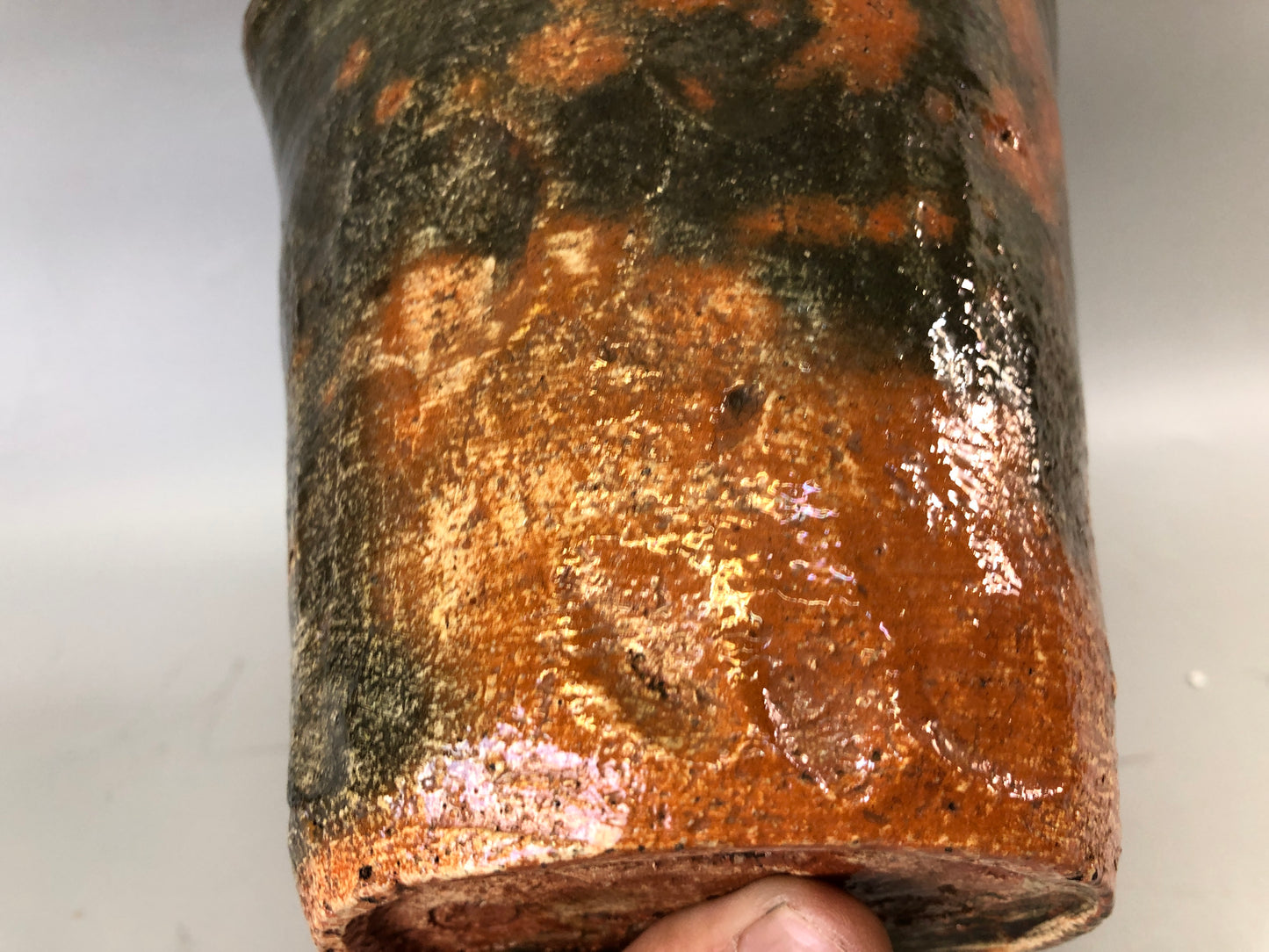Y7663 MIZUSASHI Raku-ware red water pot signed box Japan antique tea ceremony