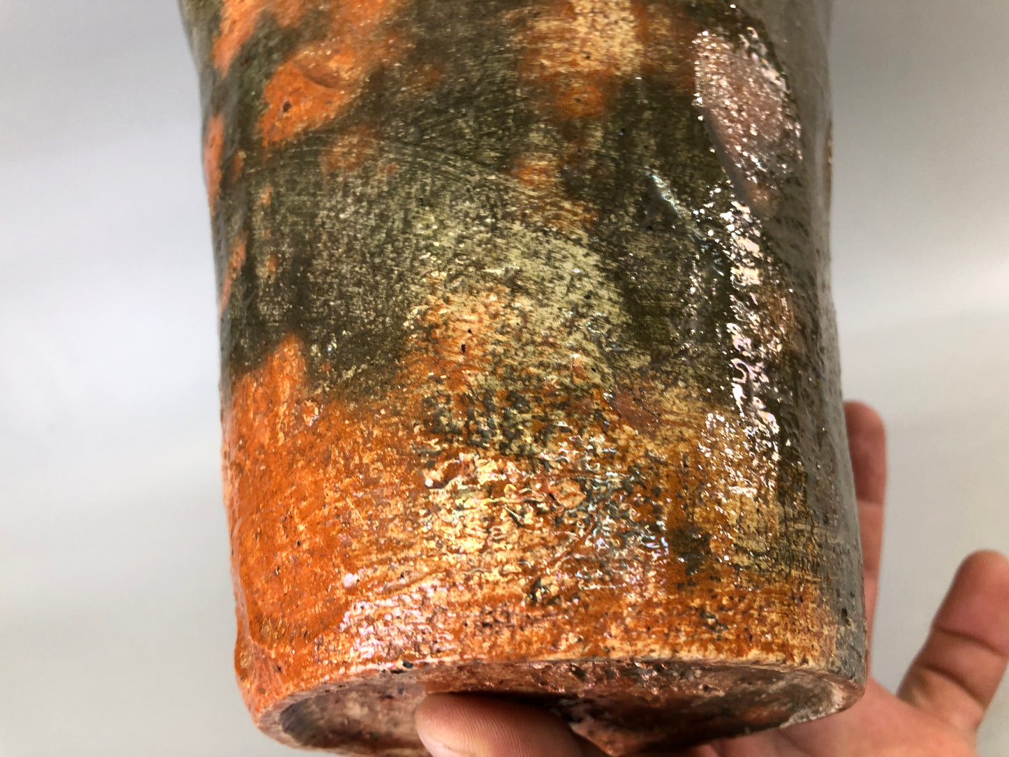 Y7663 MIZUSASHI Raku-ware red water pot signed box Japan antique tea ceremony
