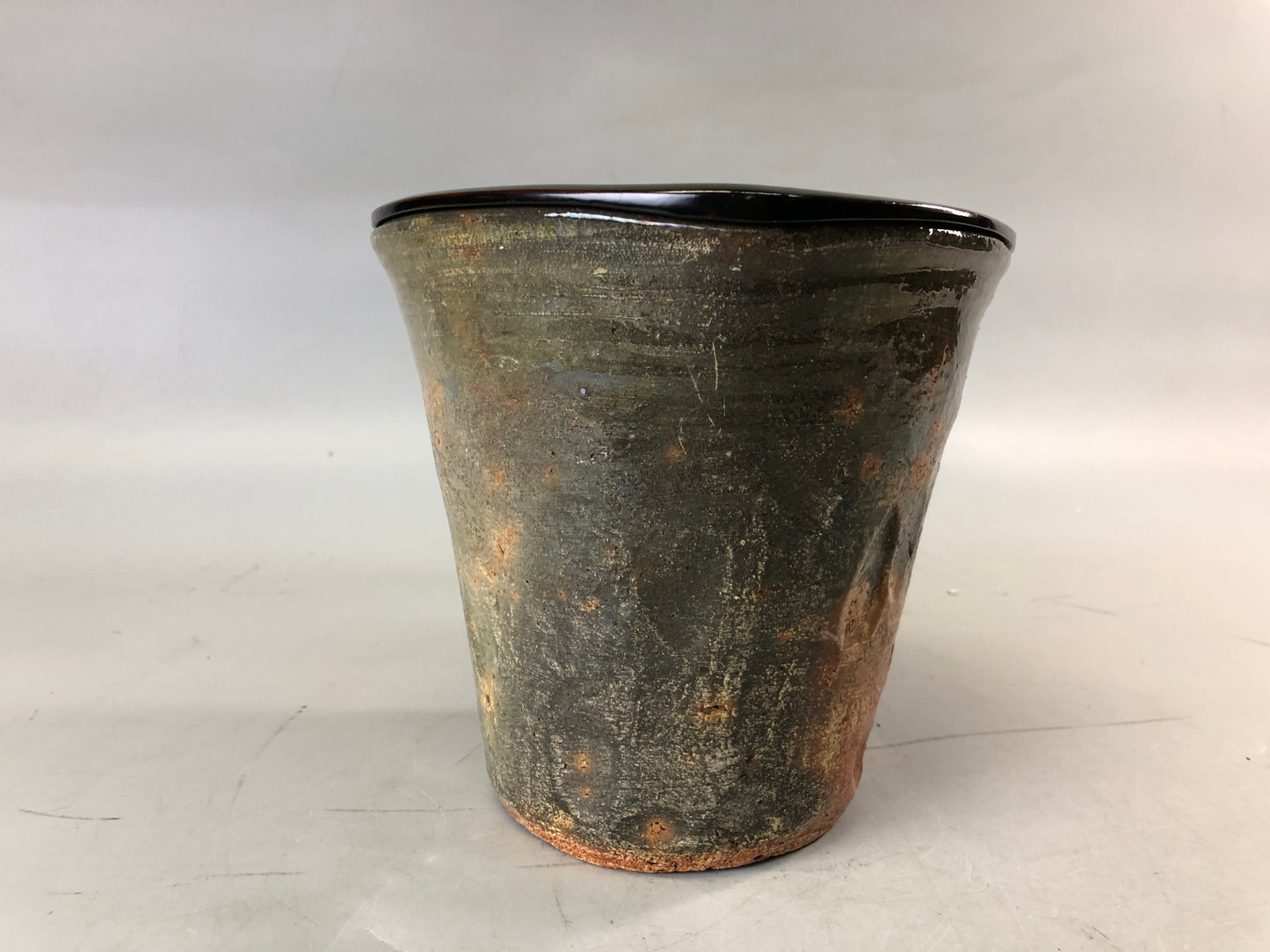 Y7663 MIZUSASHI Raku-ware red water pot signed box Japan antique tea ceremony