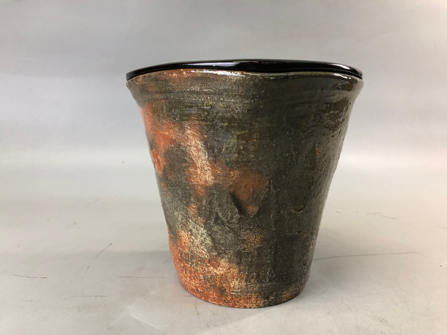 Y7663 MIZUSASHI Raku-ware red water pot signed box Japan antique tea ceremony