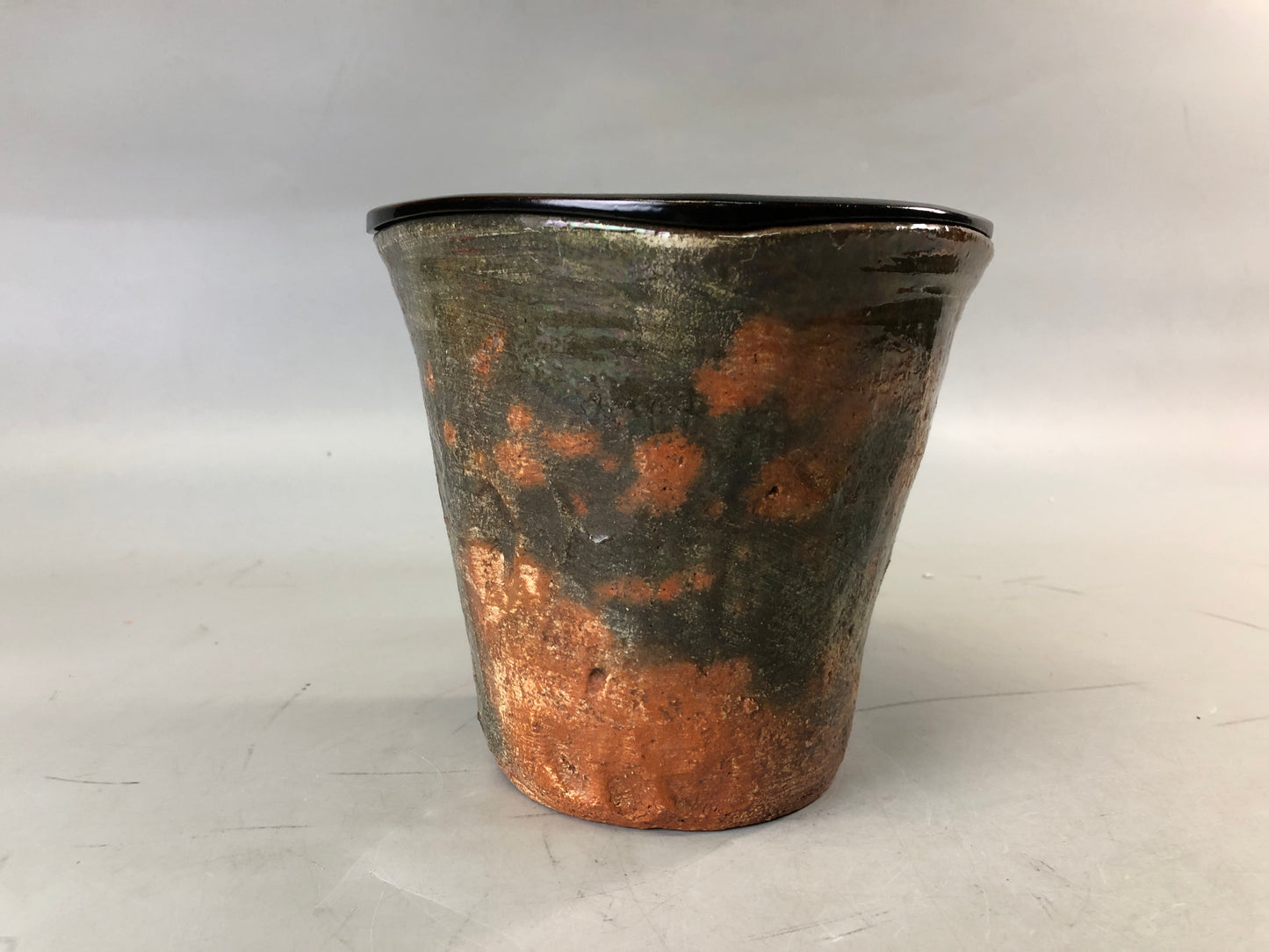 Y7663 MIZUSASHI Raku-ware red water pot signed box Japan antique tea ceremony