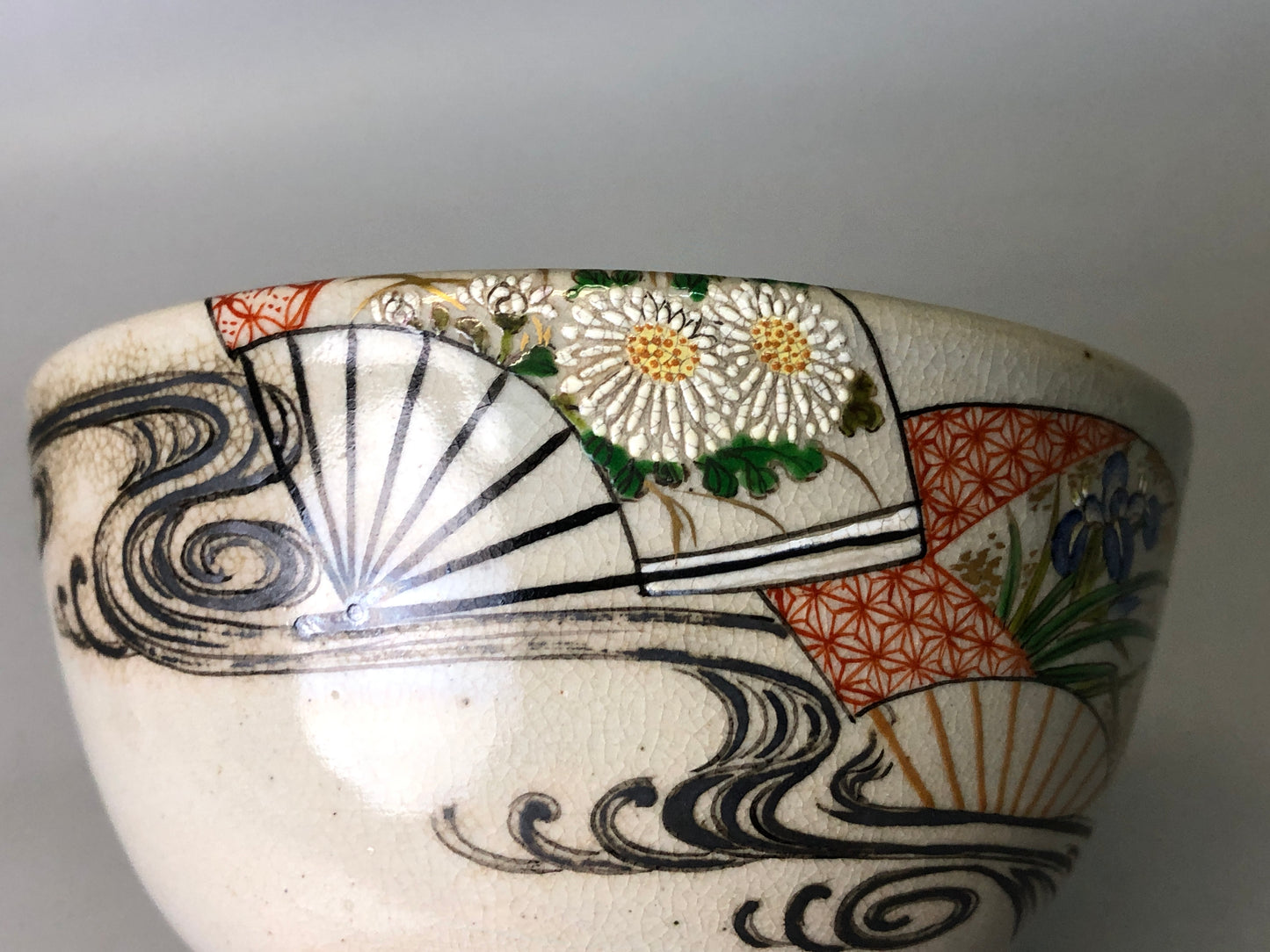Y7695 CHAWAN Banko-ware bowl signed box Japan antique tea ceremony pottery cup