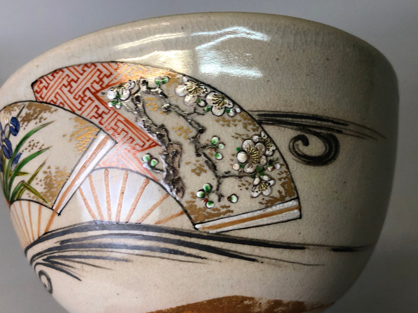 Y7695 CHAWAN Banko-ware bowl signed box Japan antique tea ceremony pottery cup