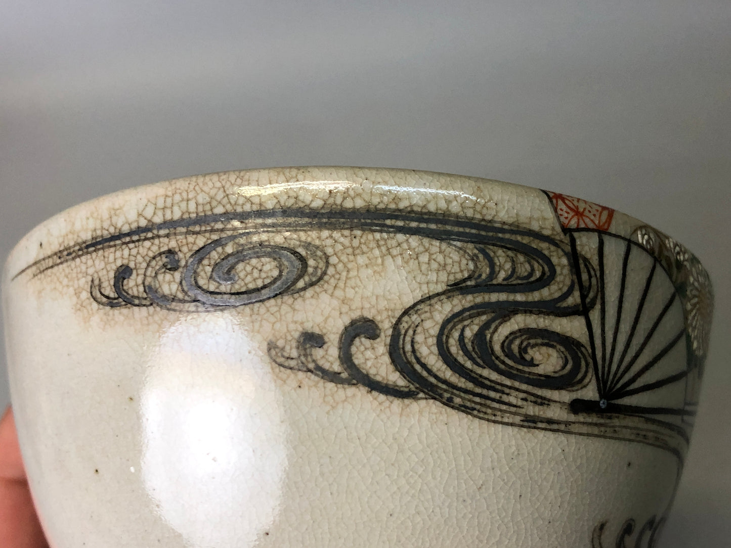 Y7695 CHAWAN Banko-ware bowl signed box Japan antique tea ceremony pottery cup