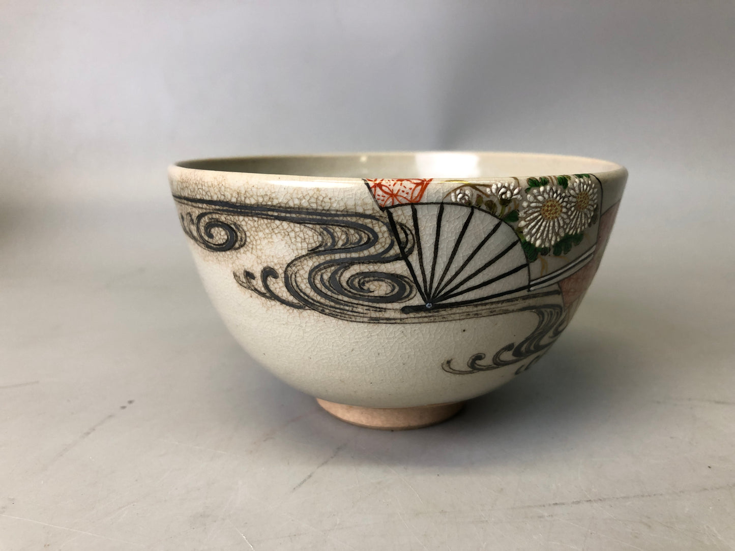 Y7695 CHAWAN Banko-ware bowl signed box Japan antique tea ceremony pottery cup