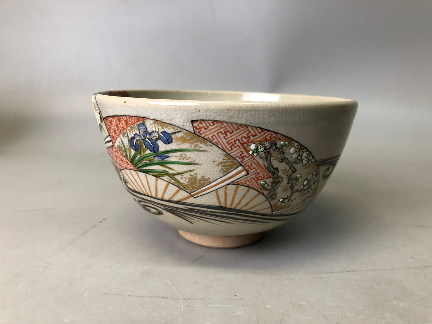 Y7695 CHAWAN Banko-ware bowl signed box Japan antique tea ceremony pottery cup